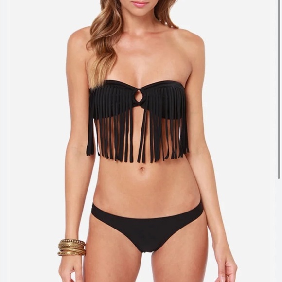NWT Roxy Fringe Black Bandeau Bikini top Black Size M - Picture 4 of 9